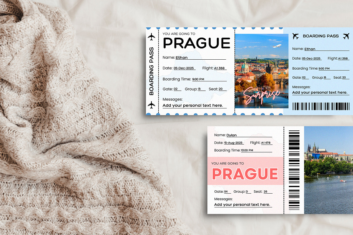 Prague Boarding Pass Canva Templates, a Card Template by Snapybiz (Photo 9 of 10)