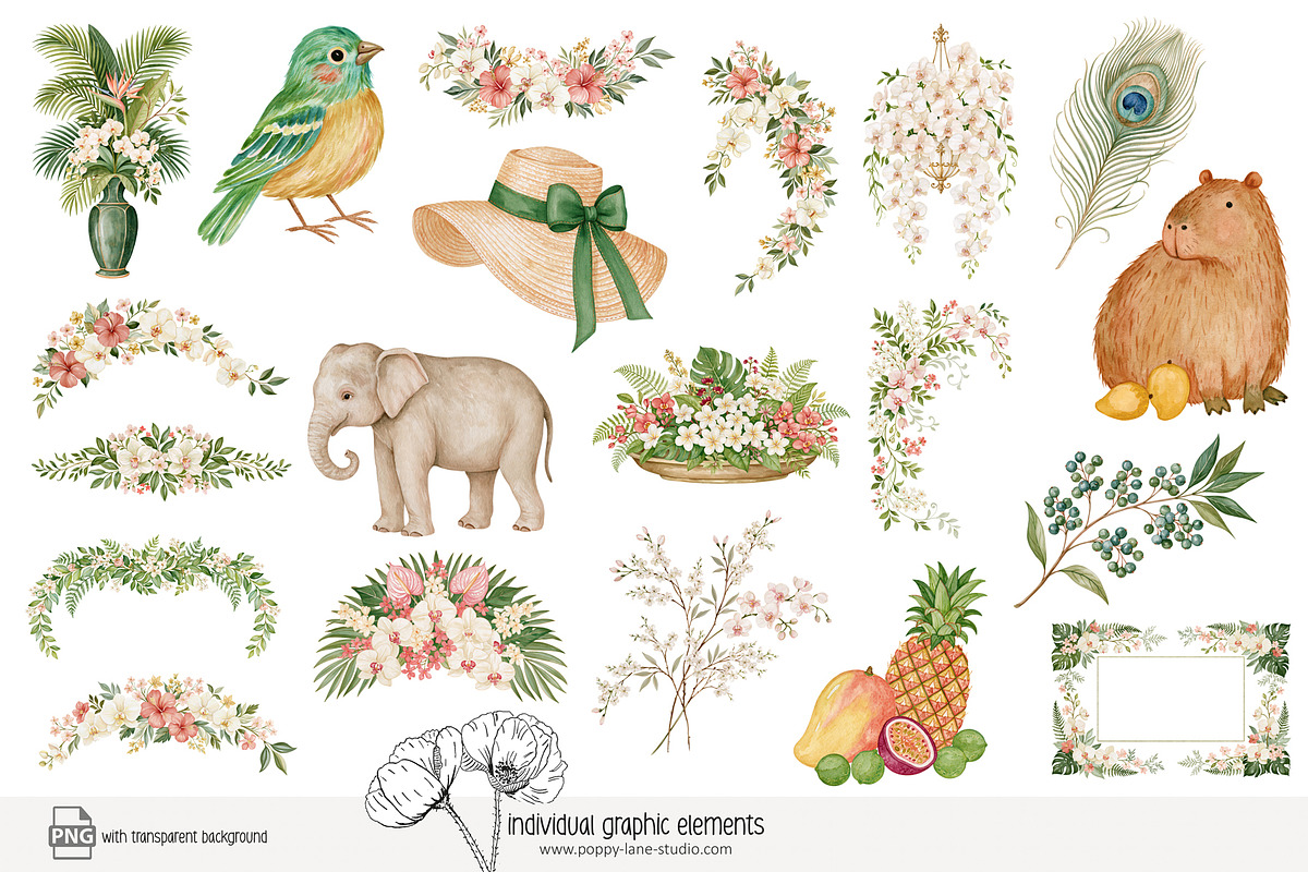 115 emerald jungle clip art, a Decorative Illustration by Poppy Lane Studio