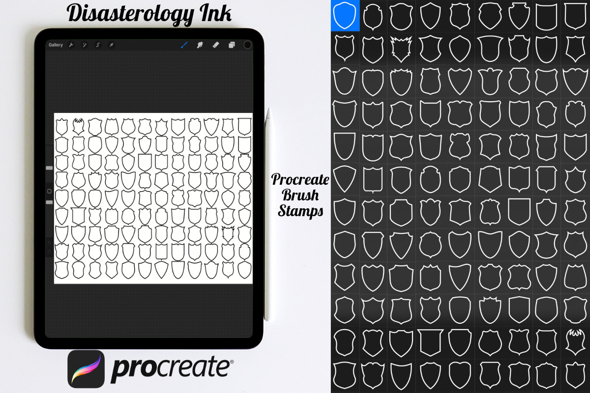 Shields Set 1 Procreate Brush Stamps, a Brush Add-On by Disasterology Ink (Photo 3 of 10)