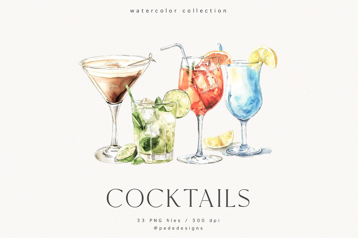 Watercolor Cocktails, a Food Illustration by PeDe Designs (Photo 1 of 9)