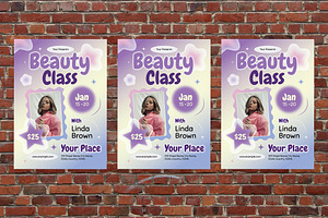 Purple Y2K Beauty Class Flyer Set