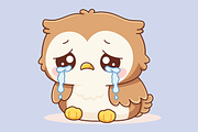 Cute Sad Owl Crying with Tears, an Animal Illustration by Artpon Illustration (Thumbnail 3 of 3)