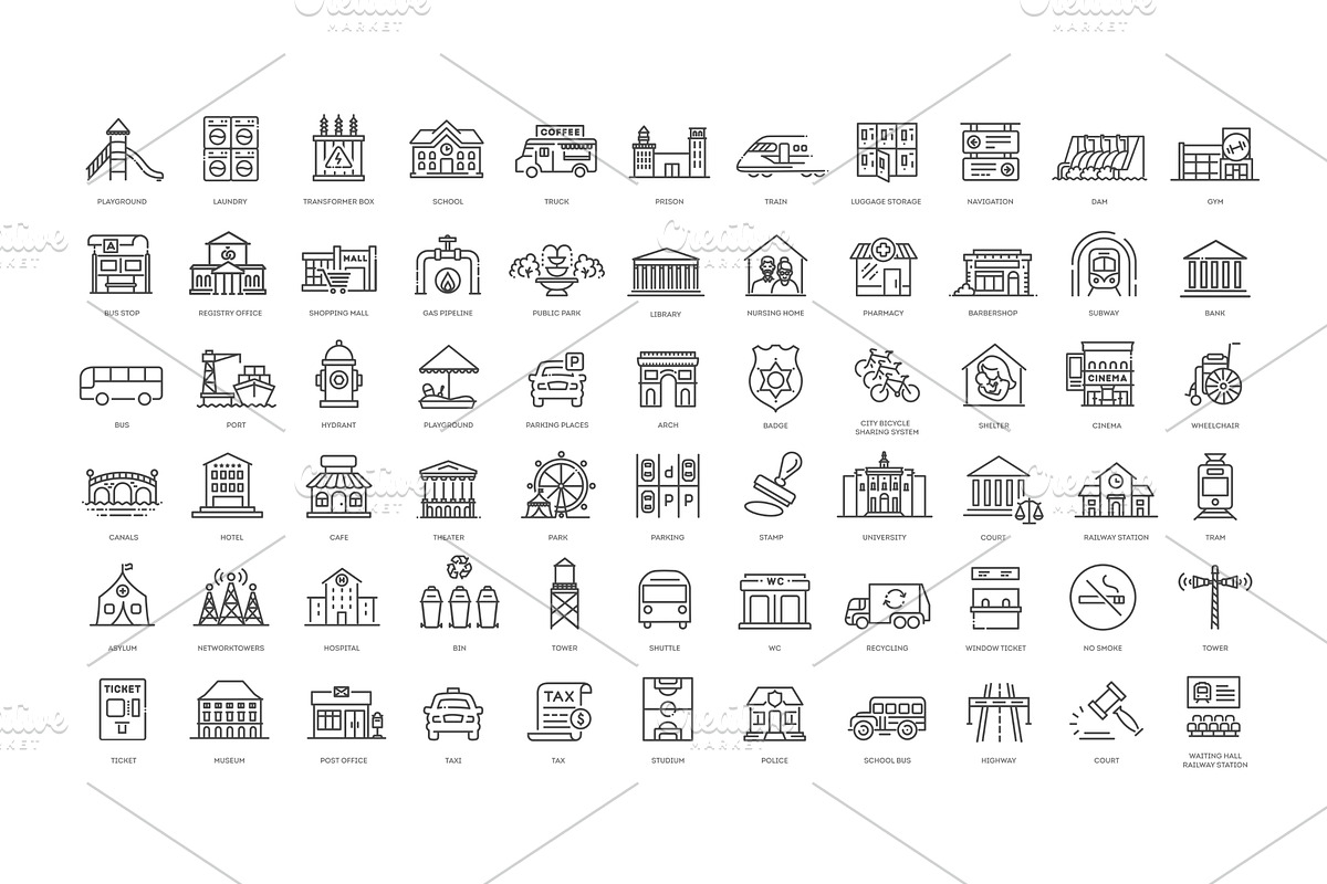 Public Services Line Icons, an Outline Icon by Tettygreen (Photo 1 of 2)