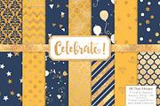 Navy & Lemon Gold Foil Digital Paper, a Pattern Graphic by Amanda Ilkov (Thumbnail 1 of 4)