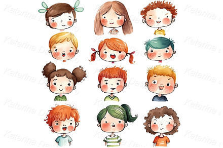 Cartoon kids faces with emotions, a Person Illustration by Bubert Art