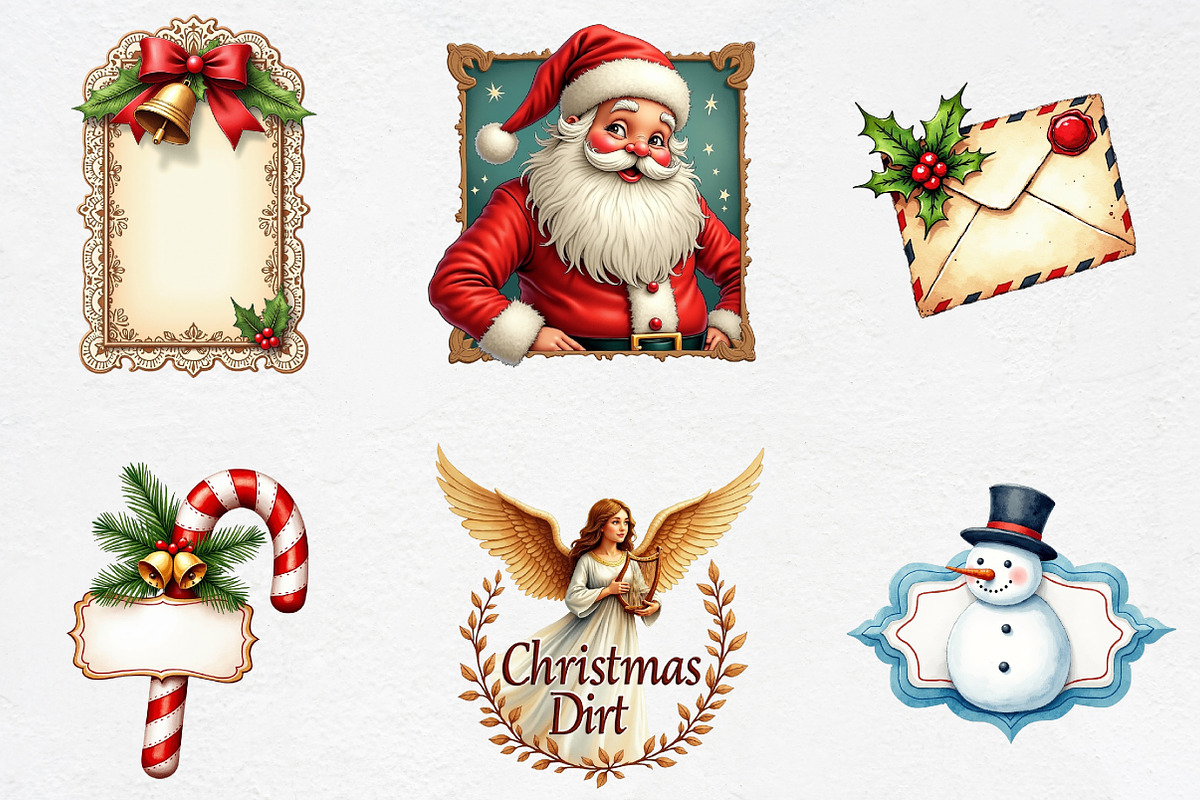Vintage Christmas Labels Sublimation, an Illustration by CrexoraLab (Photo 3 of 5)