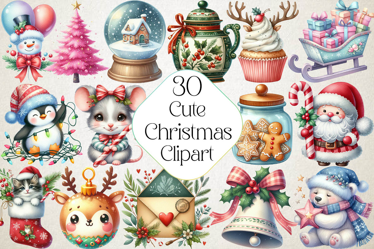 Cute Christmas Clipart, Png, an Illustration by DreamPrint404 (Photo 1 of 4)