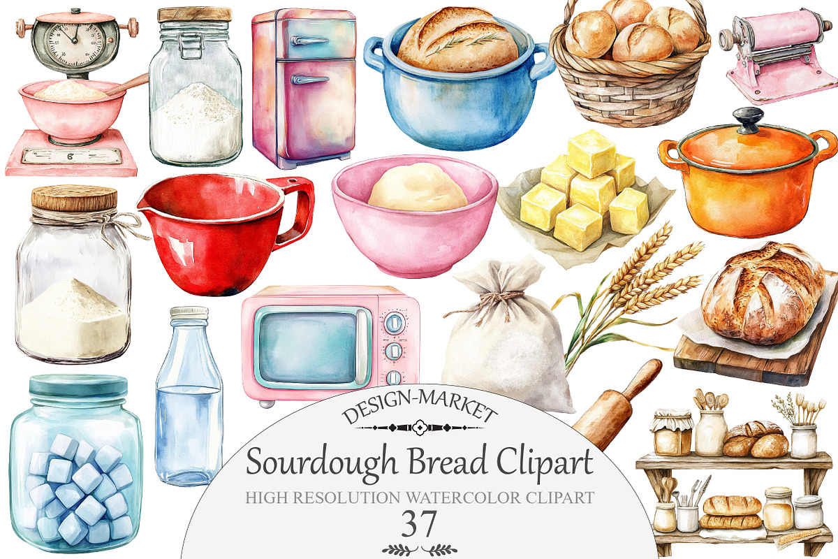 Watercolor Sourdough Bread Clipart, an Illustration by Design Market (Photo 1 of 4)