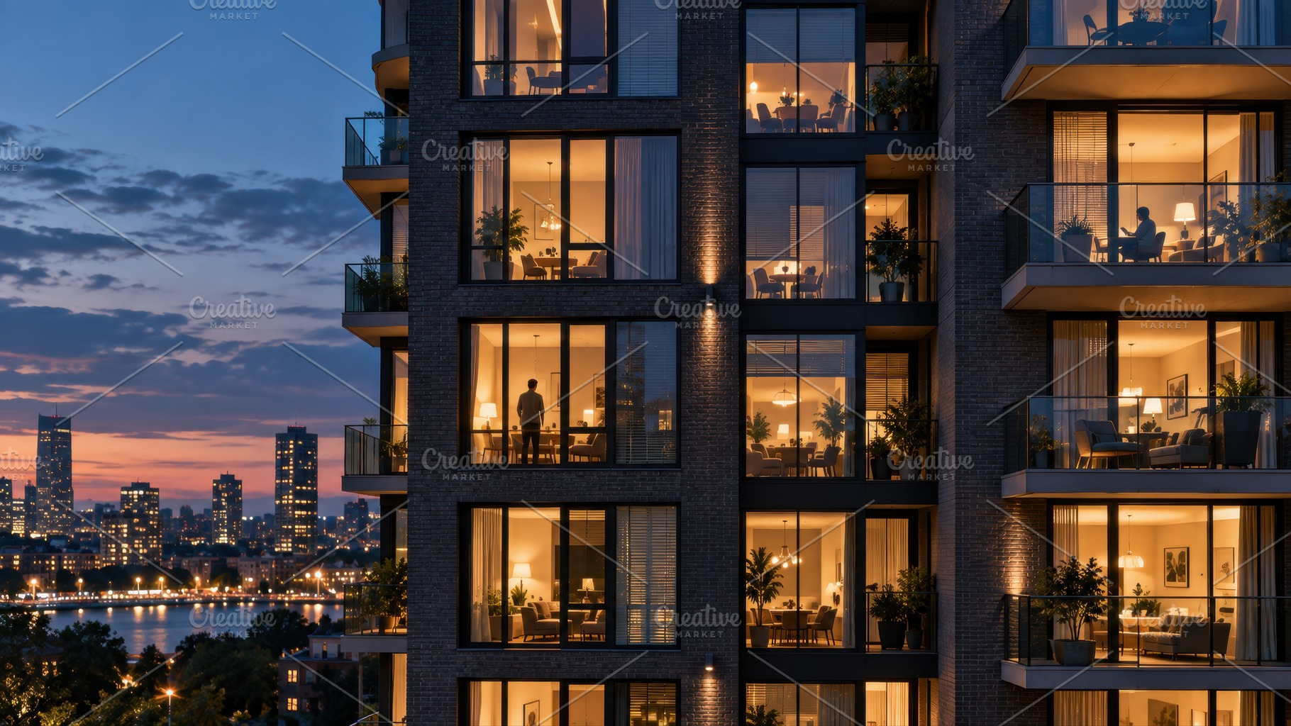 Nighttime city skyline with flats, a Photo by Beautiful things