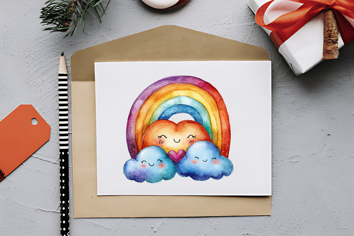 Cute Smiling Rainbow Watercolor Clip, an Illustration by RobertsArt (Photo 5 of 7)