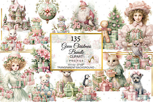 Shabby Green And Pink Christmas PNG