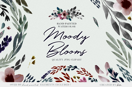 Moody Watercolor florals, clip art
