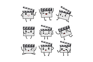 clapper board character set cartoon, an Illustration by pikepicture
