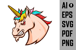 Angry Unicorn Head. Design Element