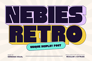 Nebies Retro - Bold Extrude Font, a Sans Serif Font by Nirmana Visual (Thumbnail 1 of 16)