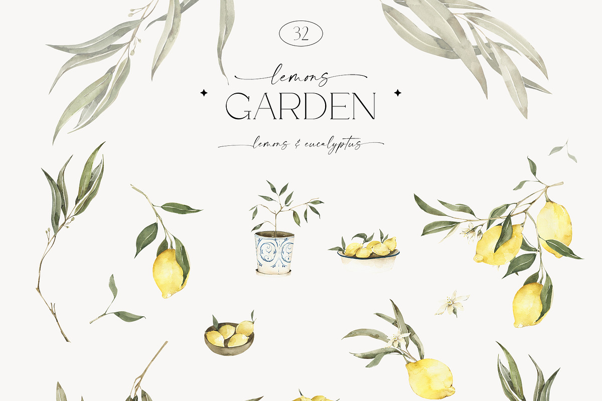 Watercolor Lemons Garden collection, a Decorative Illustration by ArtMaslyana (Photo 2 of 14)