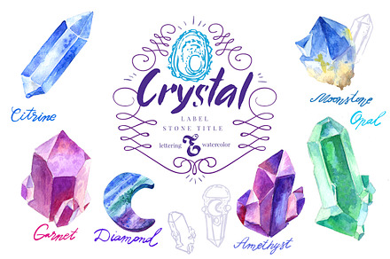 Watercolor Crystals with lettering 