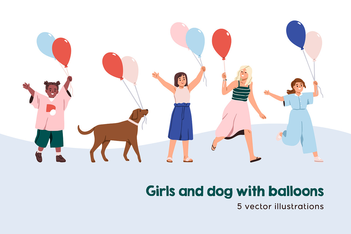 Cute kids and dog with balloons set, a Person Illustration by Good Studio (Photo 1 of 3)