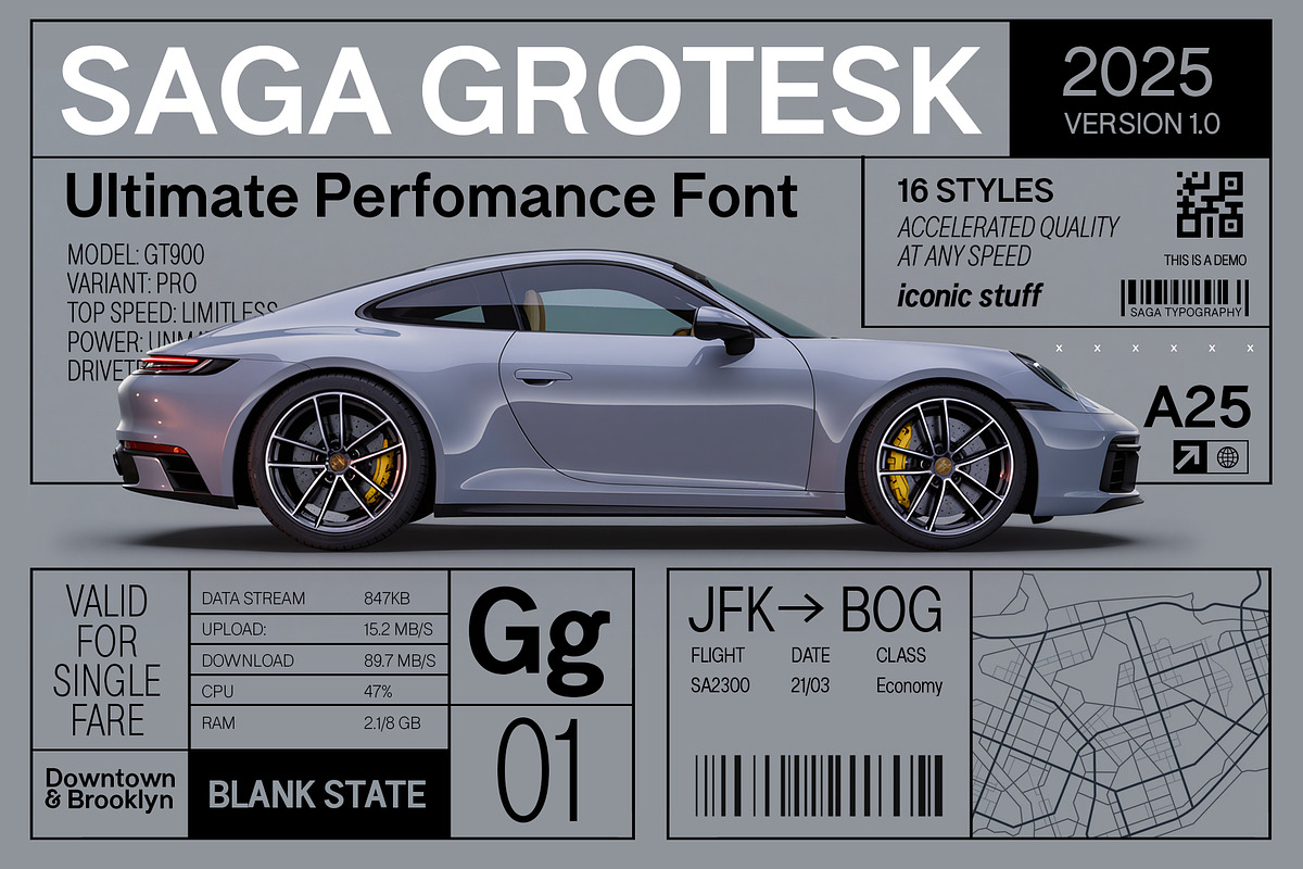Saga Grotesk Sans Serif 16 Styles, a Sans Serif Font by vatesdesign (Photo 1 of 6)