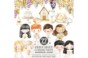 First Holy Communion Watercolor, an Illustration by CharmClipart