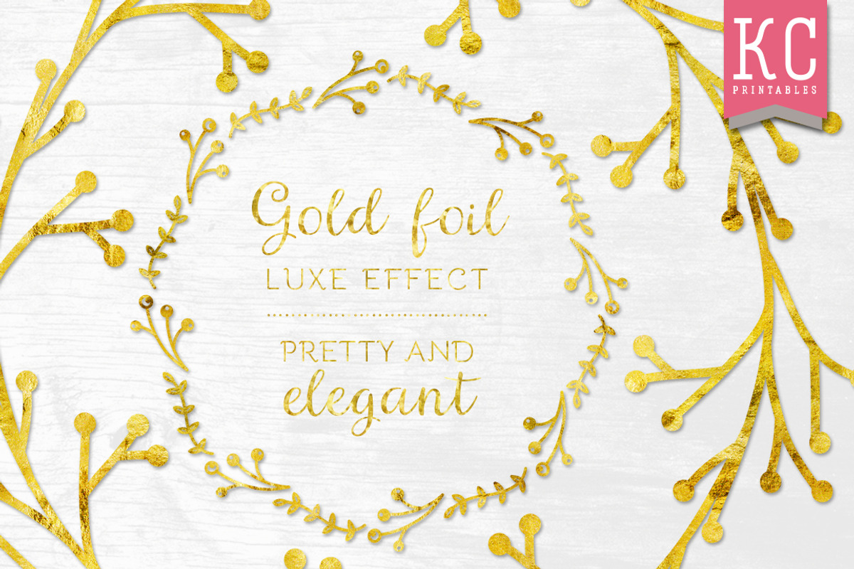 Gold Sprig Wreaths clip art pack, a Texture Illustration by Katy Clemmans (Photo 5 of 5)