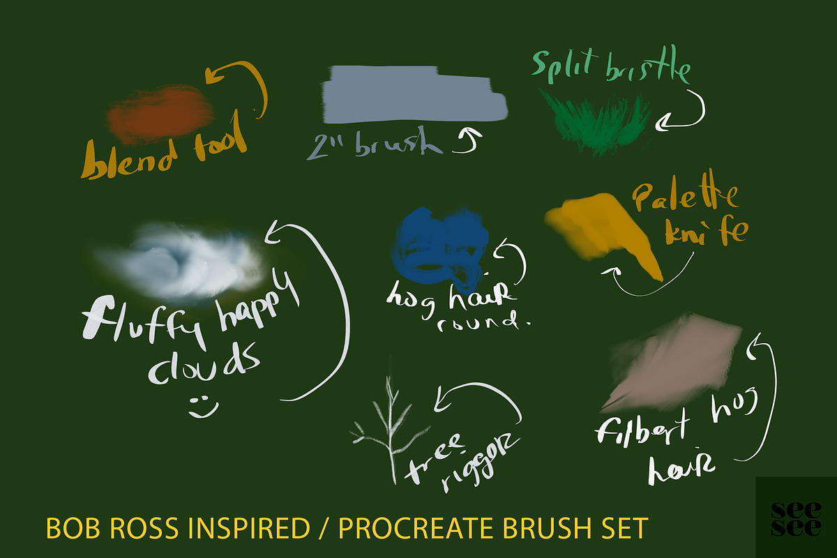 Bob Ross Inspired Procreate Brushes preview 5