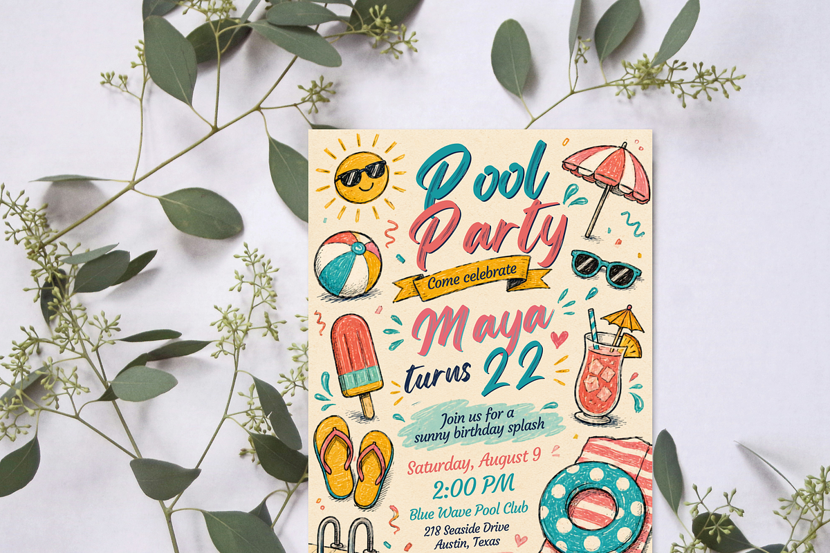 Pool Party Birthday Invitation, an Invitation Template by heynomi (Photo 3 of 19)