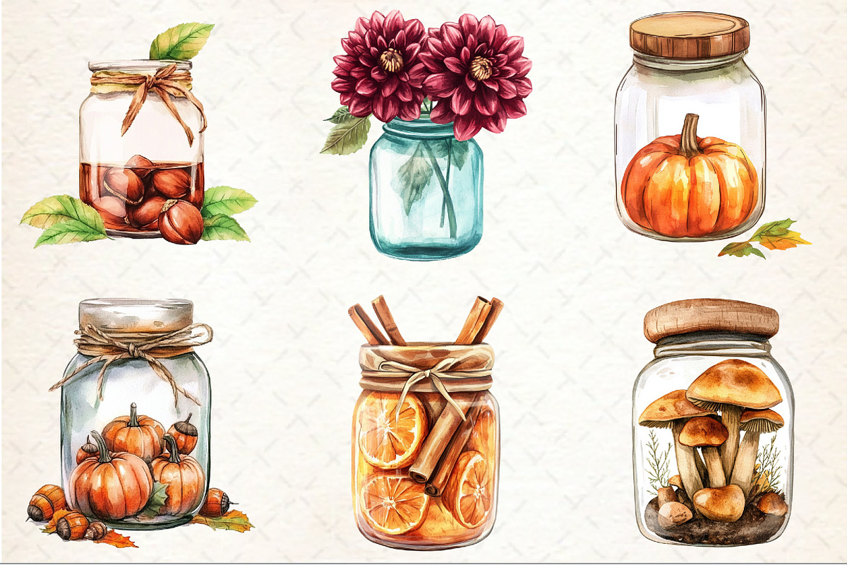 Watercolor Autumn Jar Clipart, an Illustration by Rose Art (Photo 2 of 4)