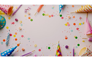 Colorful party supplies scattered on, a Holiday Photo by Sergey Kotenev
