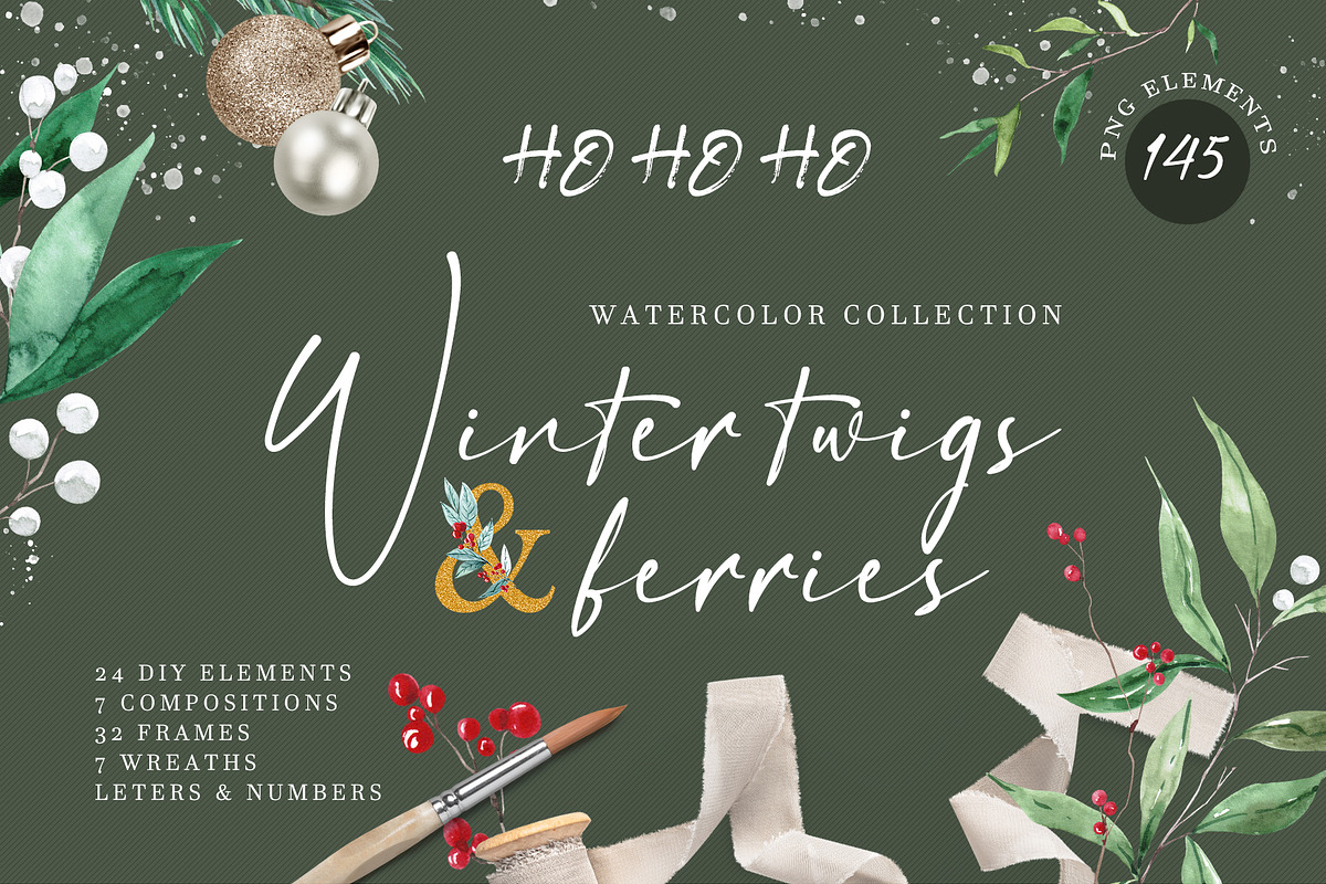 HOHOHO Christmas watercolor BUNDLE, a Seasonal Illustration by LeriaArt watercolor (Photo 9 of 24)
