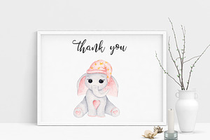 Watercolor Baby Girl Elephants Set