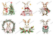 Whimsical Christmas Bunny Clipart, an Illustration by designcity5 (Thumbnail 2 of 5)