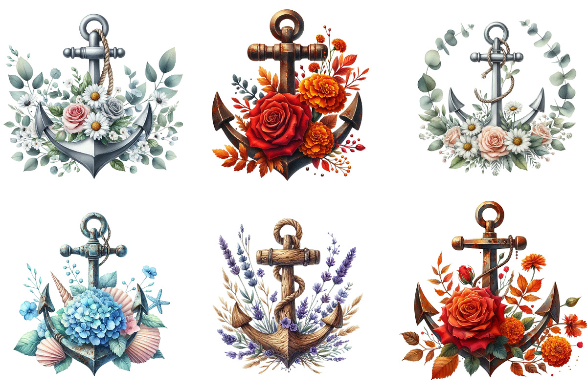 Anchor and Flower Clipart PNG, an Illustration by DreamArtGraphic (Photo 4 of 4)