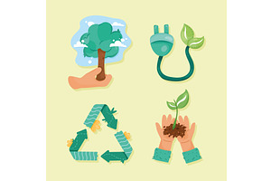four save the planet icons, an Illustration by studiogstock