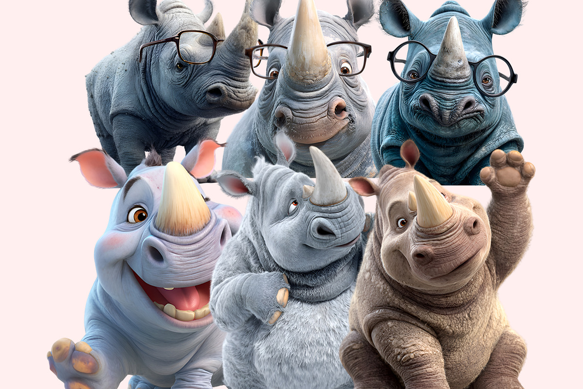 Funny Rhino Clipart PNG Bundle, a Graphic by M9 Design (Photo 8 of 10)