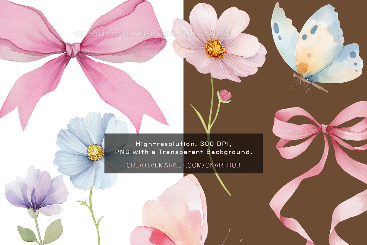 Pastel Wildflowers & Bows Clipart, a Decorative Illustration by OKArtHub (Photo 11 of 11)