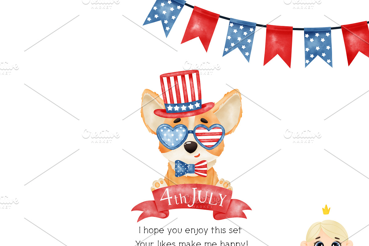 SALE! Watercolor Corgi. 4th of July, a Decorative Illustration by Natalya_Mona_Art (Photo 8 of 8)