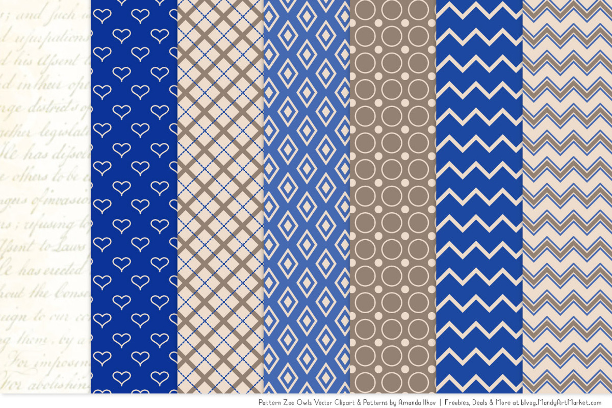 Royal Blue Owls Clipart & Patterns, an Animal Illustration by Amanda Ilkov (Photo 4 of 4)