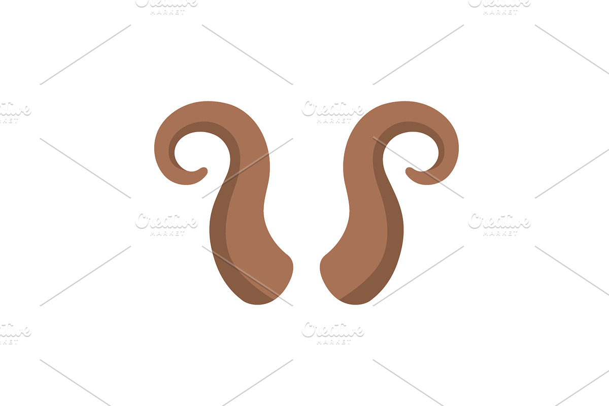 Brown curled horns. Flat cartoon, an Animal Illustration by GraphiShop