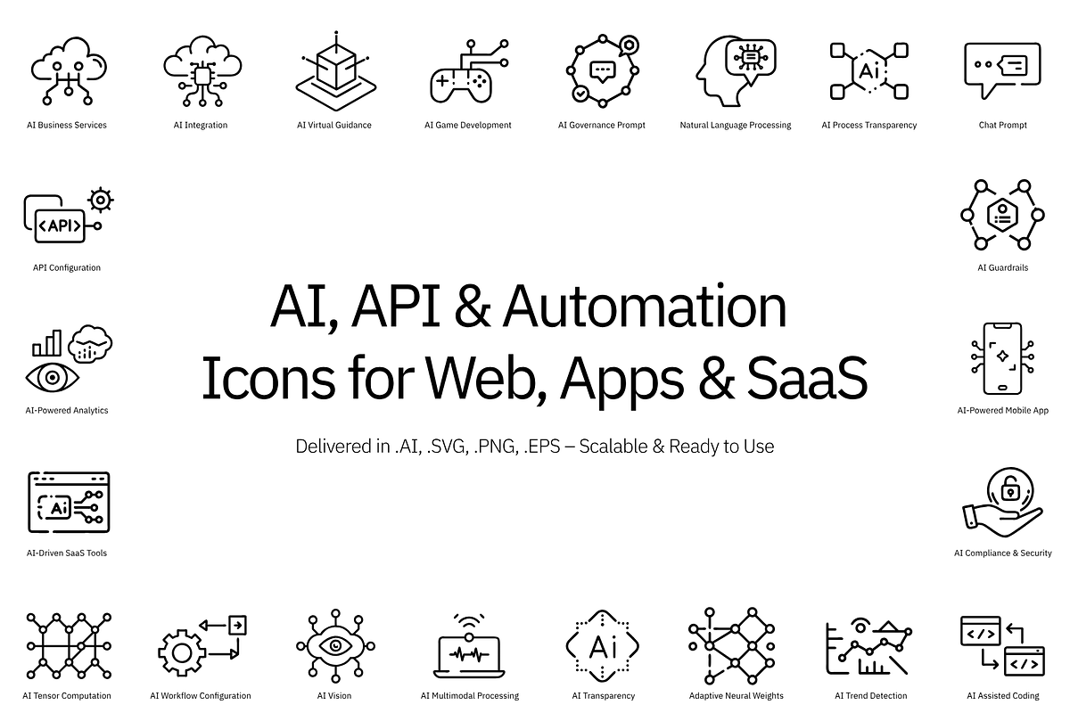 AI, API & Automation Icon Set – 100+, an Outline Icon by SJagiello (Photo 1 of 5)