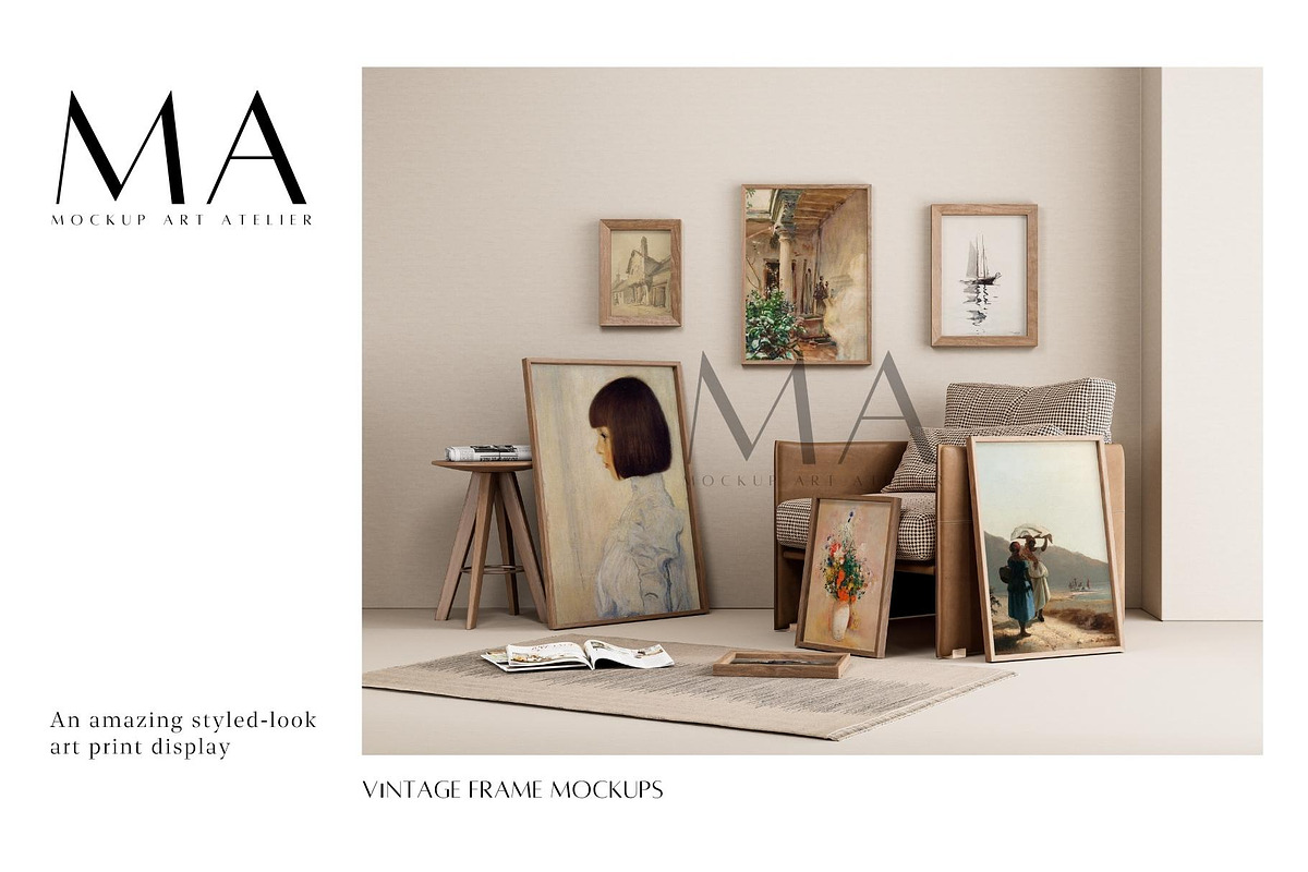 Vintage Frame Mockup Bundle Set of 9, a Household Mockup by Mockup Art Atelier (Photo 5 of 18)