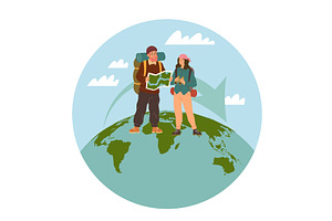 Couple trip around world. Old people, a Transportation Illustration by YummyBuum