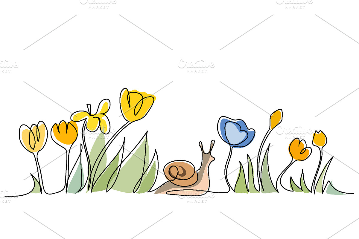 wildflowers with leaves in field, a Decorative Illustration by Valenty (Photo 1 of 3)