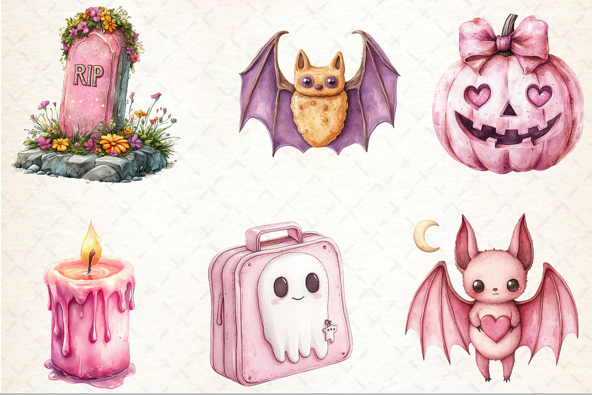 Pink Halloween Sublimation Clipart, a Seasonal Illustration by Rose Art (Photo 3 of 7)