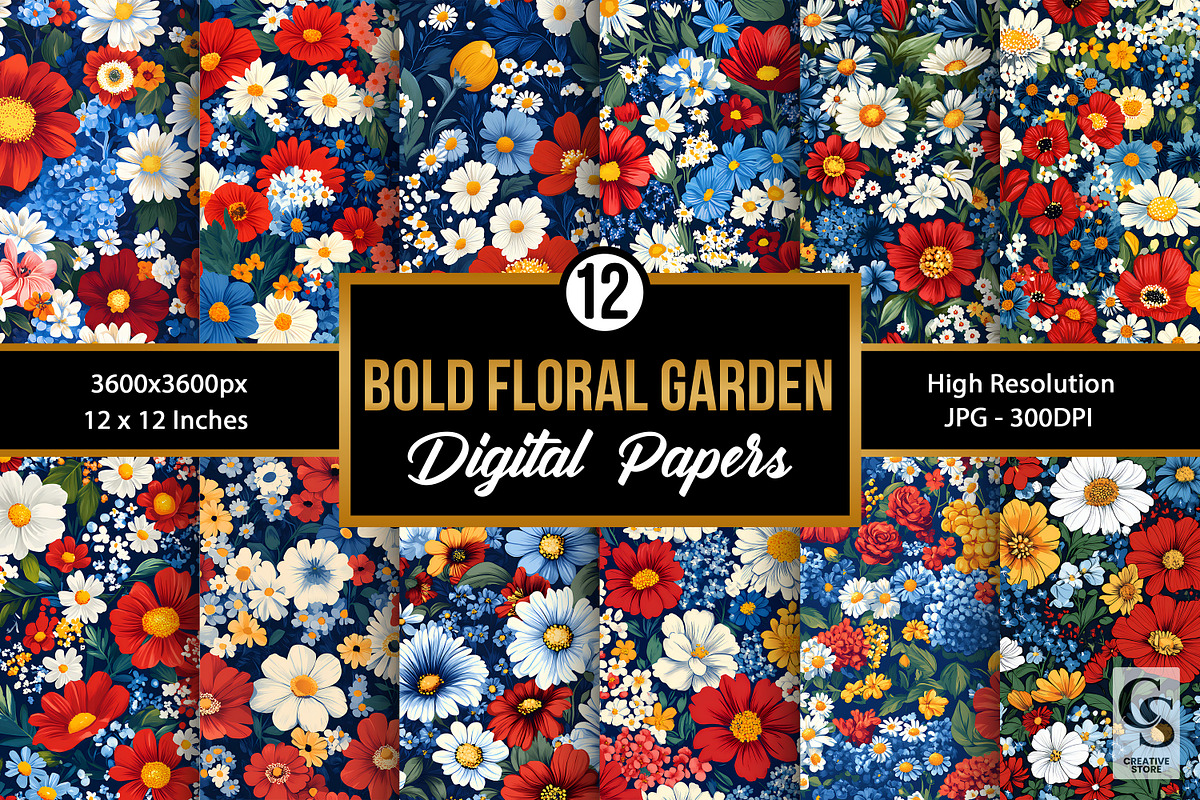 Bold Patriotic Flowers Digital Paper, a Pattern Graphic by Creative Store (Photo 1 of 5)