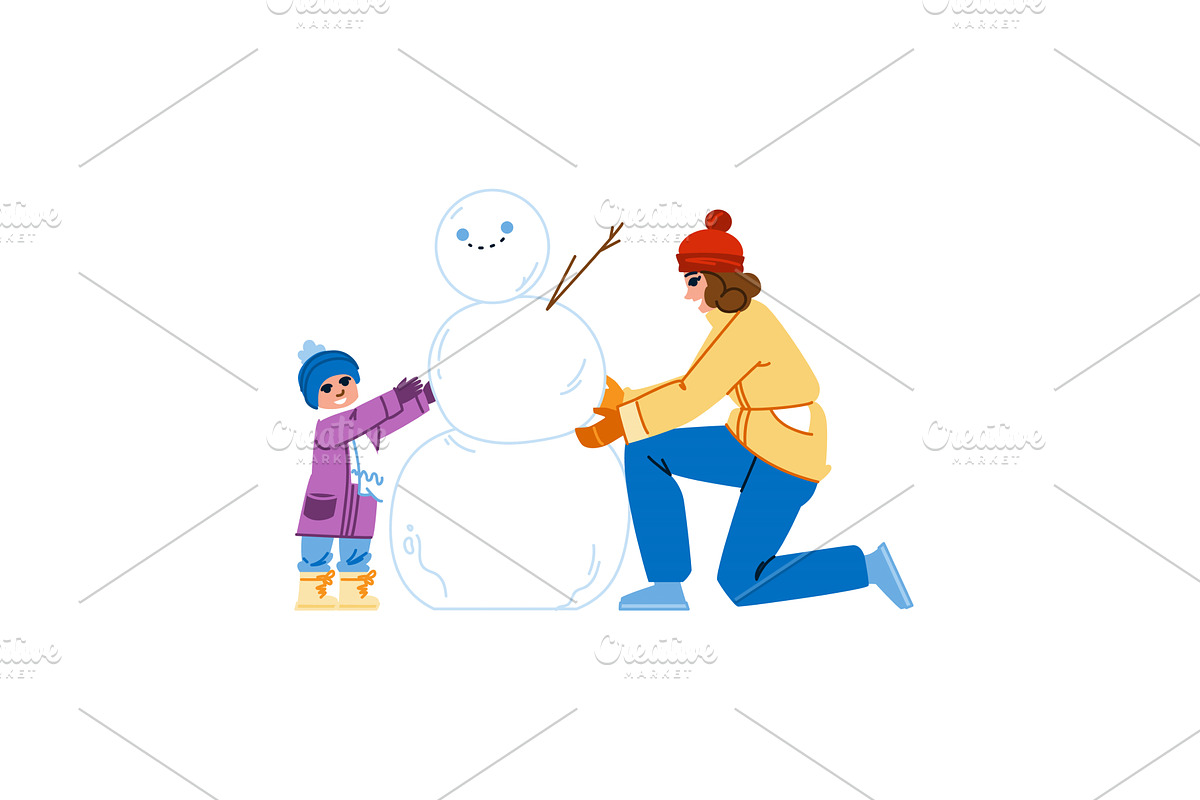 Mother and daughter building snowman, an Object Illustration by pikepicture
