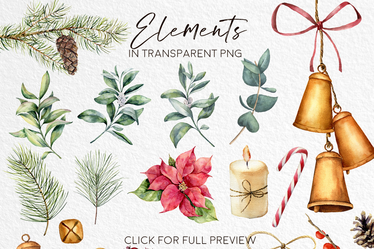 Elegant Christmas Watercolor clipart, a Seasonal Illustration by Yuliya Derbisheva (Photo 5 of 13)