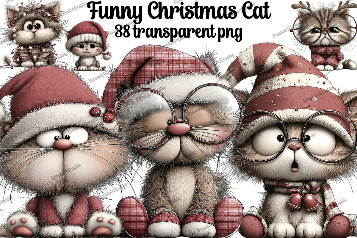 Funny Christmas Cats Clipart, an Illustration by DreamArtGraphic (Photo 1 of 5)