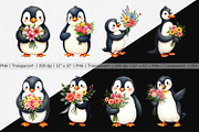 Penguin Spring Bouquet Clipart, a Graphic by Artnoy (Thumbnail 4 of 5)
