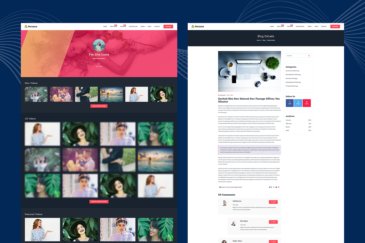 Persona - Video Vlogging  Template, a Bootstrap Template by THESOFTKING (Photo 2 of 3)